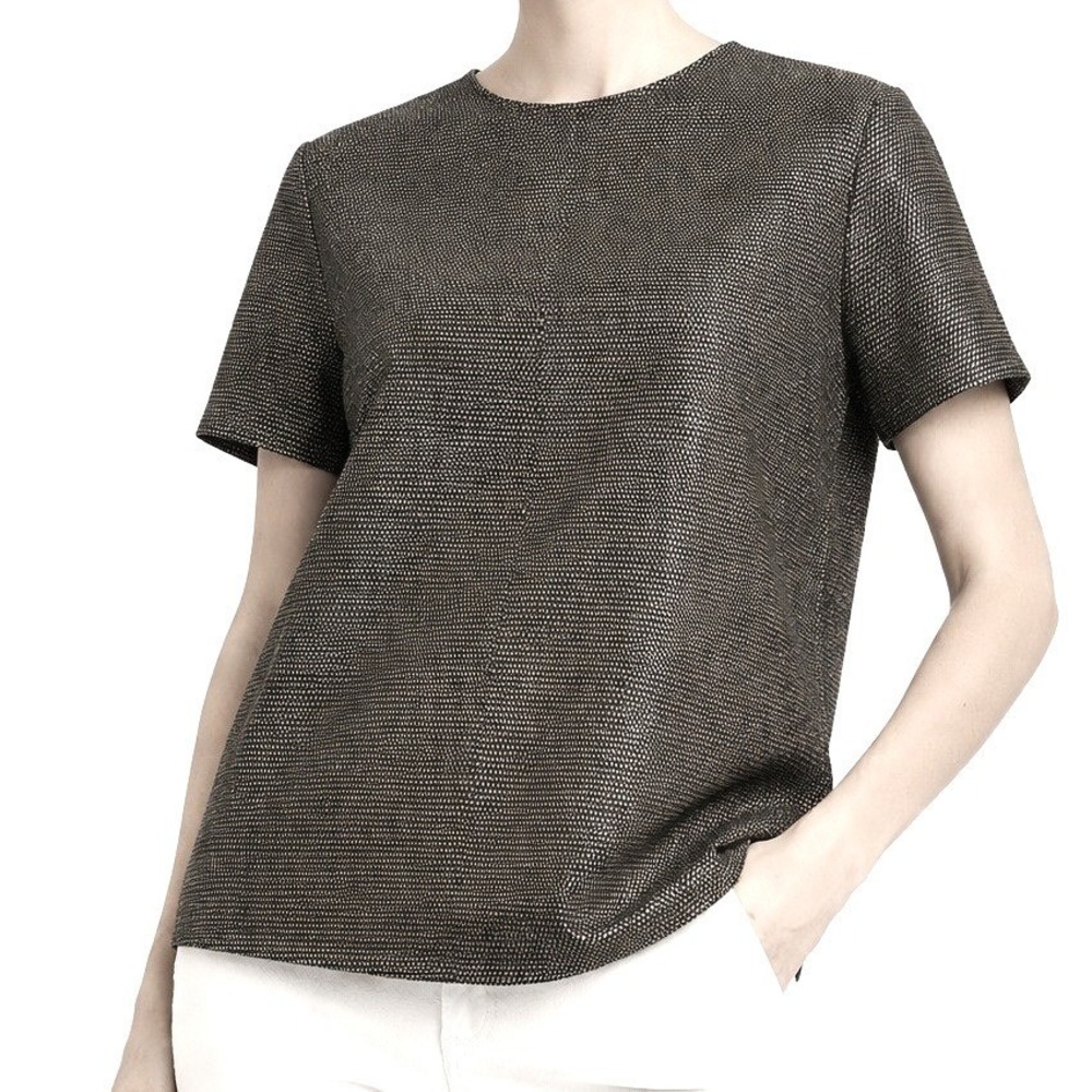 Rag & Bone Textured Structured Top Black Gold Short Sleeve Minimalist Size M